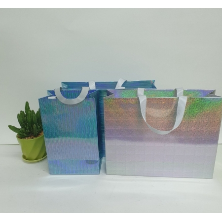 Laser Gradient Paper Bag Custom Print Logo Shoe Clothes Packaging Handle Bag 